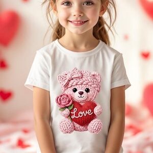 Valentine Bear T-shirt (Faux Fluffy crochet) Girl T-shirt short sleeve 2T-5T New